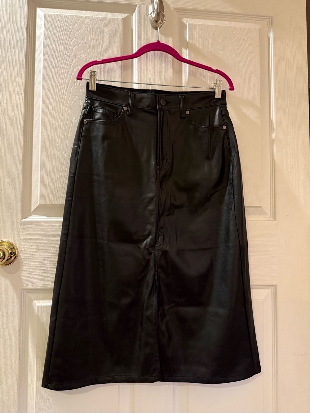 GAP Black Faux Leather Midi Skirt